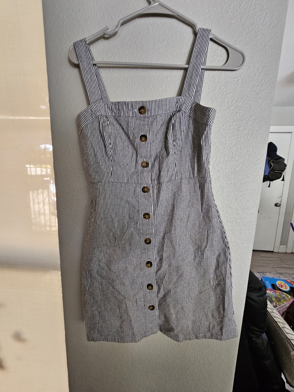 Hollister Black & White Striped Button-Front Mini Dress